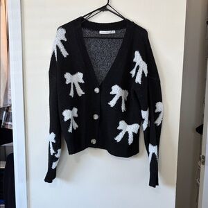 Altar'd State Black Cardigan with White Bow Accents